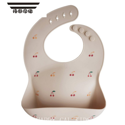 拓斯帝诺丹麦Mushie围嘴婴儿围兜硅胶口水巾食饭兜超软防脏宝宝吃北欧樱桃