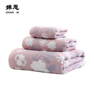 婵思 全棉印花花园毛浴巾三件套