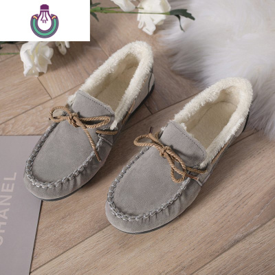 FISHBASKET豆豆鞋女冬2020年新款百搭韩版时尚棉鞋一脚蹬加绒厚底毛毛单鞋女休闲鞋