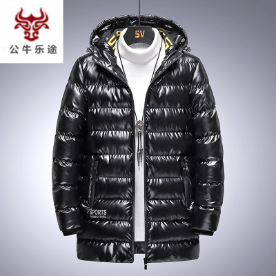 公牛乐途轻薄亮面羽绒服男士中长款潮牌2020新款潮流冬季大码胖子加厚外套