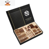 牛排刀叉盘子套装西餐餐具北欧式两件套收纳盒全套勺子ins风金色 敬平 玫瑰金24件套