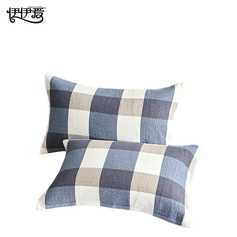 伊伊爱 三层水洗全棉大格枕巾一对装