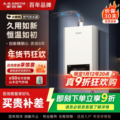 AO史密斯新品小体积13升精钢燃气热水器 JSQ26-EC3 负压燃烧更安全 精控恒温 家用持久恒温大水量