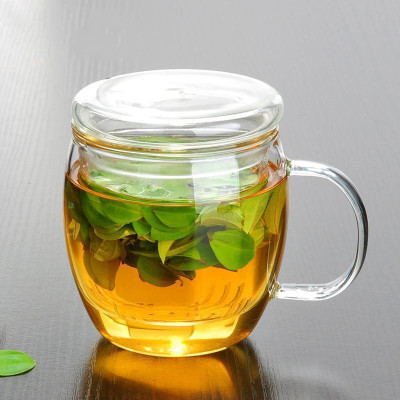 家柏饰(CORATED)加厚耐热玻璃杯三件式透明过滤内胆花茶杯带盖办公杯茶具
