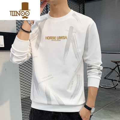 YANXU男士圆领卫衣款宽松潮牌百搭男生薄款无帽春季长袖t恤上衣服