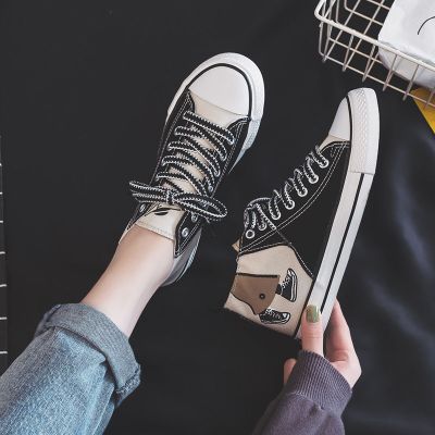 叶莎倩帆布鞋女高帮2021春夏季新款韩版百搭潮流ins情侣学生休闲板鞋子休闲鞋