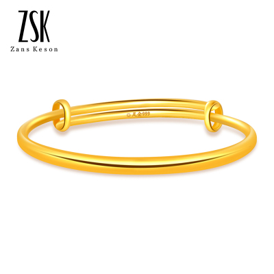 宝宝周岁礼-ZSK珠宝黄金手镯宝宝儿童足金光面手镯光圈金镯子手环黄金饰品（计价）单只4.69克/40MM宝宝款-