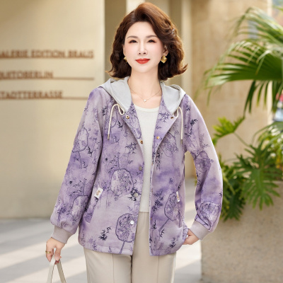 春季妈妈外套时尚女士休闲春装衣服40-60岁连帽女装中老年人春秋