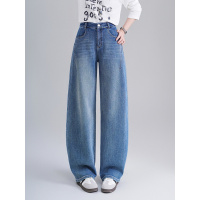 20266春款设计感高腰显瘦前捏褶后加袋盖设计牛仔裤