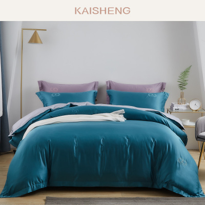 凯盛家纺100支长绒棉贡缎素色全棉四件套纯棉床上用品纯色套件假日时光