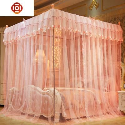 家用蚊帐单人双人三开加密1.5.8m床帘一体落地宫廷加密蚊帐支架三维工匠