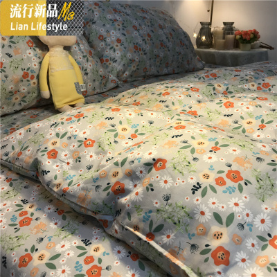 ins小清新碎花田园少女心灰色四件套棉敲nice的被套床单 三维工匠