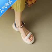 SUNTEK2023夏新款巨舒适~休闲通勤粗跟圆头一字带厚底露趾凉鞋女