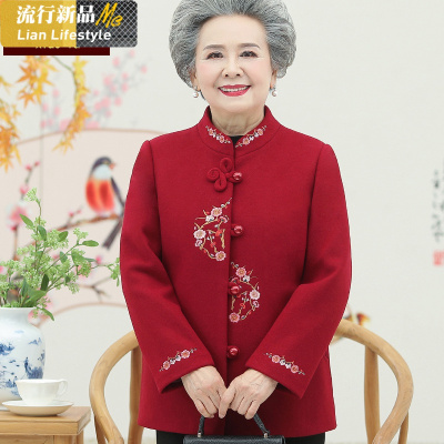 恋名媛奶奶春秋毛呢外套老年人女上衣60-780岁妈妈装秋冬款老人衣服唐装妈妈装