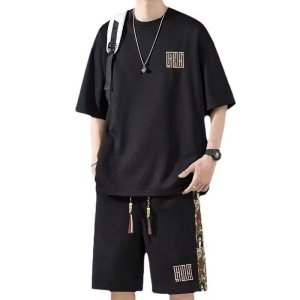 夏季新款休闲运动套装男短袖T恤潮牌五分短裤宽松港风