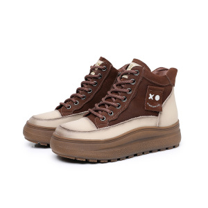 靴子女秋冬短靴真皮马丁靴拼色复古女鞋头层牛皮民族风运动鞋