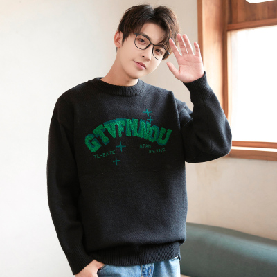 [3件8.5折144.4元,叠加优惠券]唐狮韩系小清新毛衣男生冬季设计感字母毛巾绣新款男毛衫青少年潮