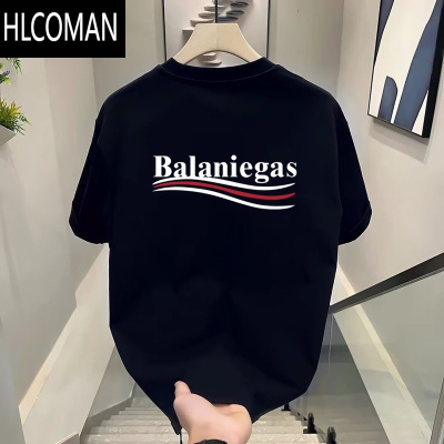 HLCOMAN美式B家潮牌短袖t恤男士夏季巴黎可乐logo印花宽松男女款体恤潮T