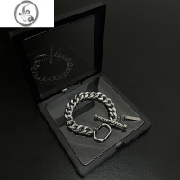 JiMi镶钻一字OT扣古巴重工手链男女ins嘻哈潮牌朋克小众 钛钢不掉色