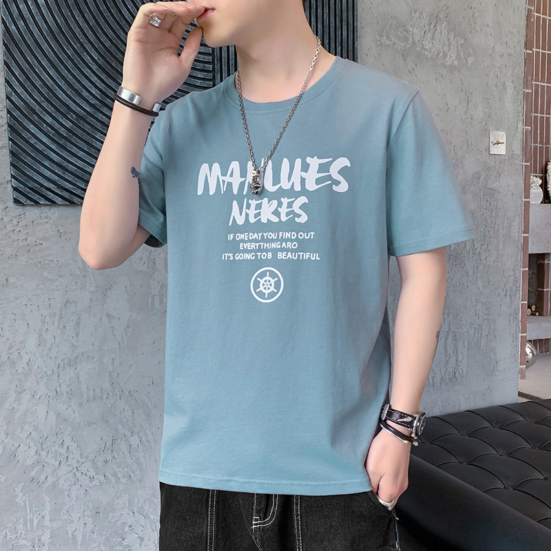 夏季短袖T恤男士ins潮牌时尚百搭圆领打底衫纯棉印花上衣