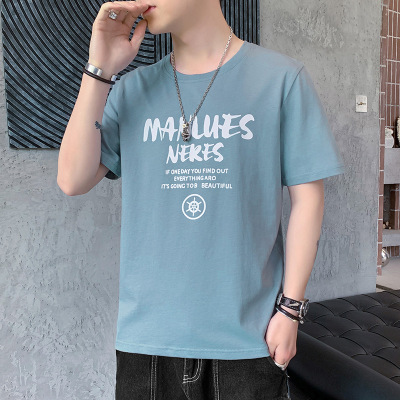 夏季短袖T恤男士ins潮牌时尚百搭圆领打底衫纯棉印花上衣