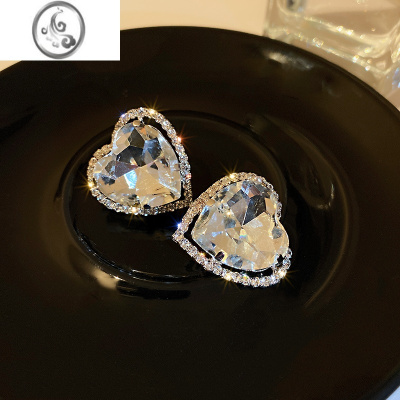 JiMi爱心耳夹无耳洞夏季超闪水钻高级感耳环小众韩国网红耳饰潮气质