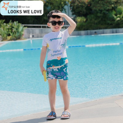 七色王国新款ins风舒适男童宝宝泳装分体平角两件套儿童中大童帅气游泳衣