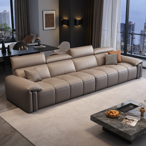 真皮沙发头层牛皮意式极简现代轻奢直排皮艺沙发-卡尔适花弄影