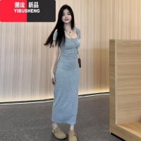 YIBUSHENG方领碎花连衣裙子女季2024新款茶歇法式气质修身包臀长裙高级感