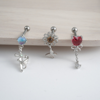 韩国直送红心蝴蝶结流苏 十字架蝴蝶花朵甜美风耳骨钉螺丝拧钛钢送女朋友老婆情人节七夕生日礼物