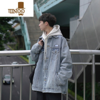 YANXU新款男士牛仔夹克日系宽松翻领水洗上衣韩版休闲chic外套潮