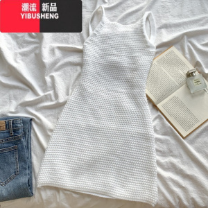 YIBUSHENG法式性感露背白色针织吊带连衣裙女季显瘦甜辣妹背心包臀短裙子 白色 均码