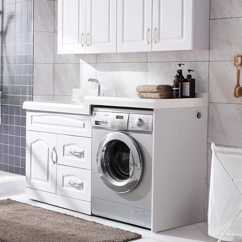 阳台 组合高低洗衣池洗衣台浴室柜定制切角 吊柜对开门70cm