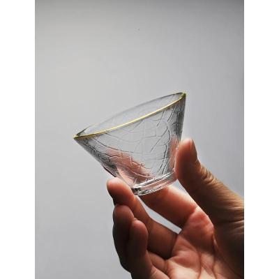 家柏饰(CORATED)手工玻璃茶杯单个小号喝茶品茗高温斗笠透明金边功夫日式小杯子