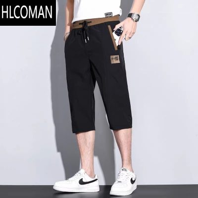 HLCOMAN夏季冰丝运动短裤男士宽松直筒马裤2025新款薄款速干透气七分裤子
