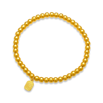 GZUAN古钻珠宝福黄金足金古法金珠手链转运珠串珠JXHJS0012约5.8-6.1克