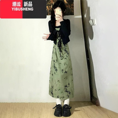 YIBUSHENG新中式国风吊带连衣裙子女装季2024新款小个子穿搭气质绝美长裙