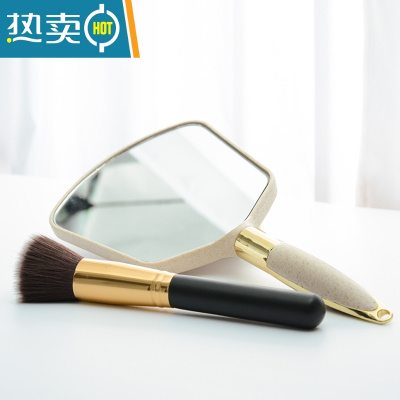 敬平小镜子便携化妆镜随身镜纹绣工具美容院用品专用手柄镜欧式小圆镜 方镜-米白色便携式用镜