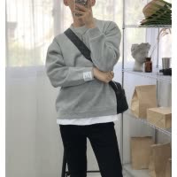 SUNTEK卷毛男装假两件套头男士长袖加绒圆领卫衣休闲字母印花chic风上衣卫衣