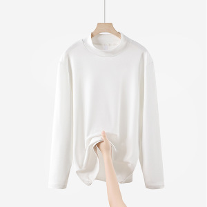 新款半高领保暖上衣男女同款加绒秋衣秋冬自发热半高领德绒打底衫