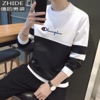 SUNTEK男长袖t恤春秋款 潮流内搭男打底衫大学生上衣服高中学生套头卫衣卫衣