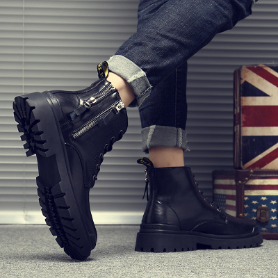 Ideamini马丁靴男黑色高帮皮靴潮男士靴子2020新款机车男靴拉链工装靴靴子