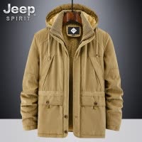 JEEPSPIRIT男士棉衣中长款冬季中老年爸爸加绒加厚工装外套棉服男