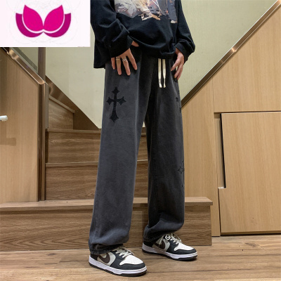 七斓高街刺绣直筒牛仔裤男美式ins潮牌痞帅裤子休闲宽松阔腿裤