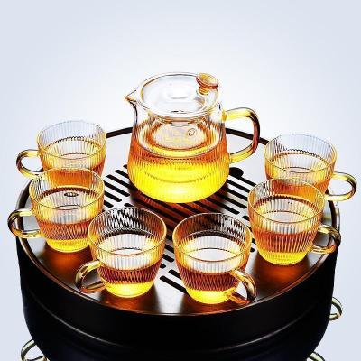 家柏饰(CORATED)会客玻璃茶具小套日式家用客厅简易条纹透明泡茶壶功夫茶整套