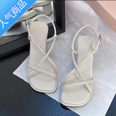 SUNTEK抖音同款百搭仙女风露趾凉鞋女2023夏季网红粗跟时尚一字细带女鞋