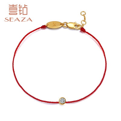 SEAZA喜钻蜜豆系列-18K金钻石手链红绳0.09ct钻石手链时尚简约幸运红绳均码