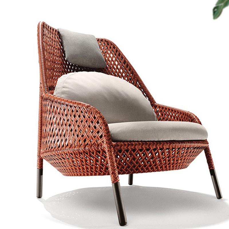 质凡 户外家具藤沙发单人休闲藤椅设计师庭院沙发茶几组合 单人位高背沙发[橙色]