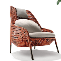 质凡 户外家具藤沙发单人休闲藤椅设计师庭院沙发茶几组合 单人位高背沙发[橙色]