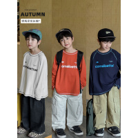 童酷男童秋款织里童装时尚明线中小童打底衫字母印花儿童T恤